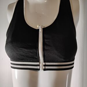 Active USA Black and White Zip Sports Bra Size M